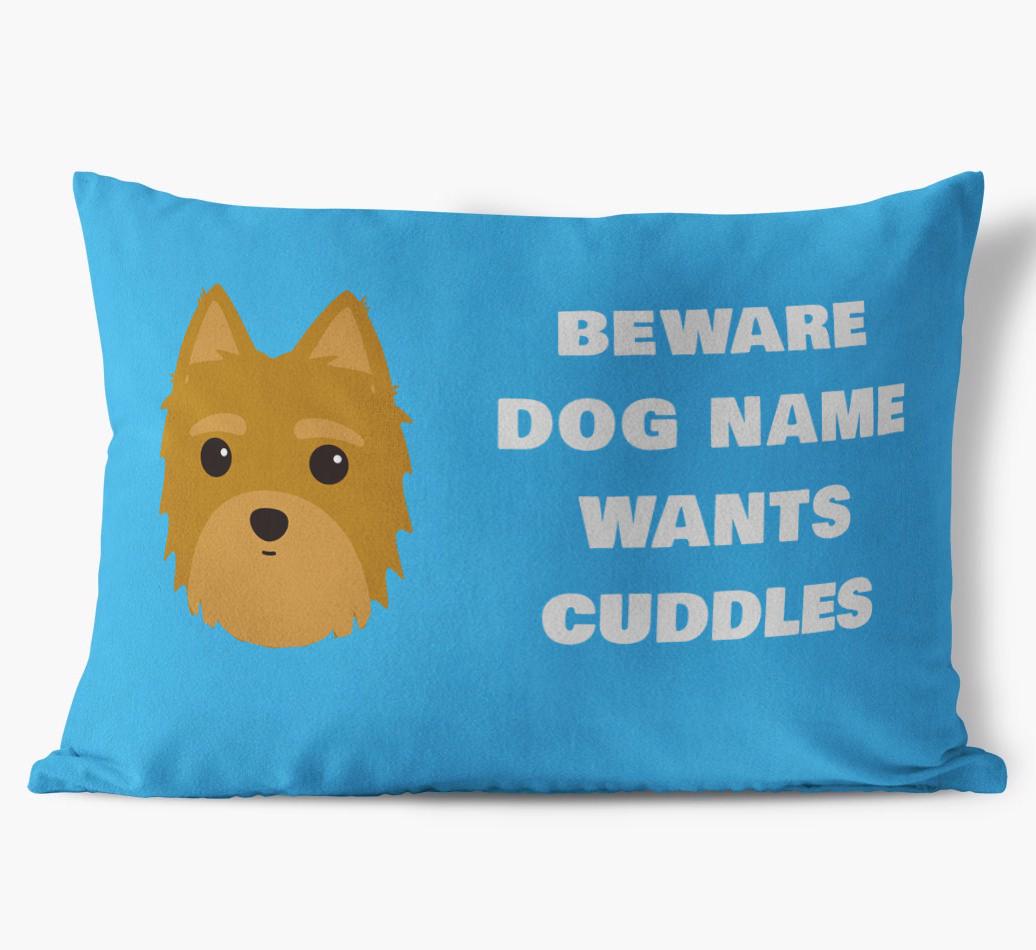 Beware of Cuddles: Personalized {breedFullName} Soft Touch Pillow