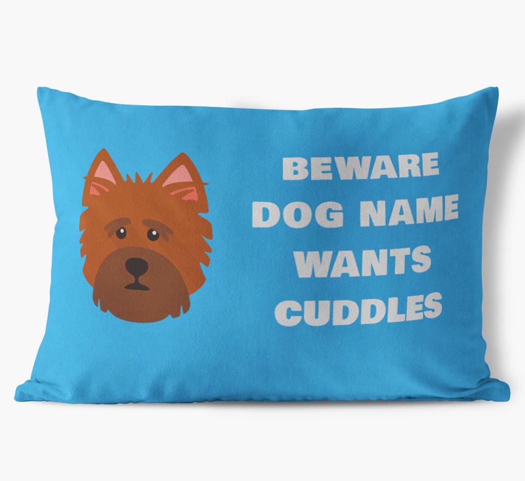 Beware of Cuddles: Personalized {breedFullName} Soft Touch Pillow