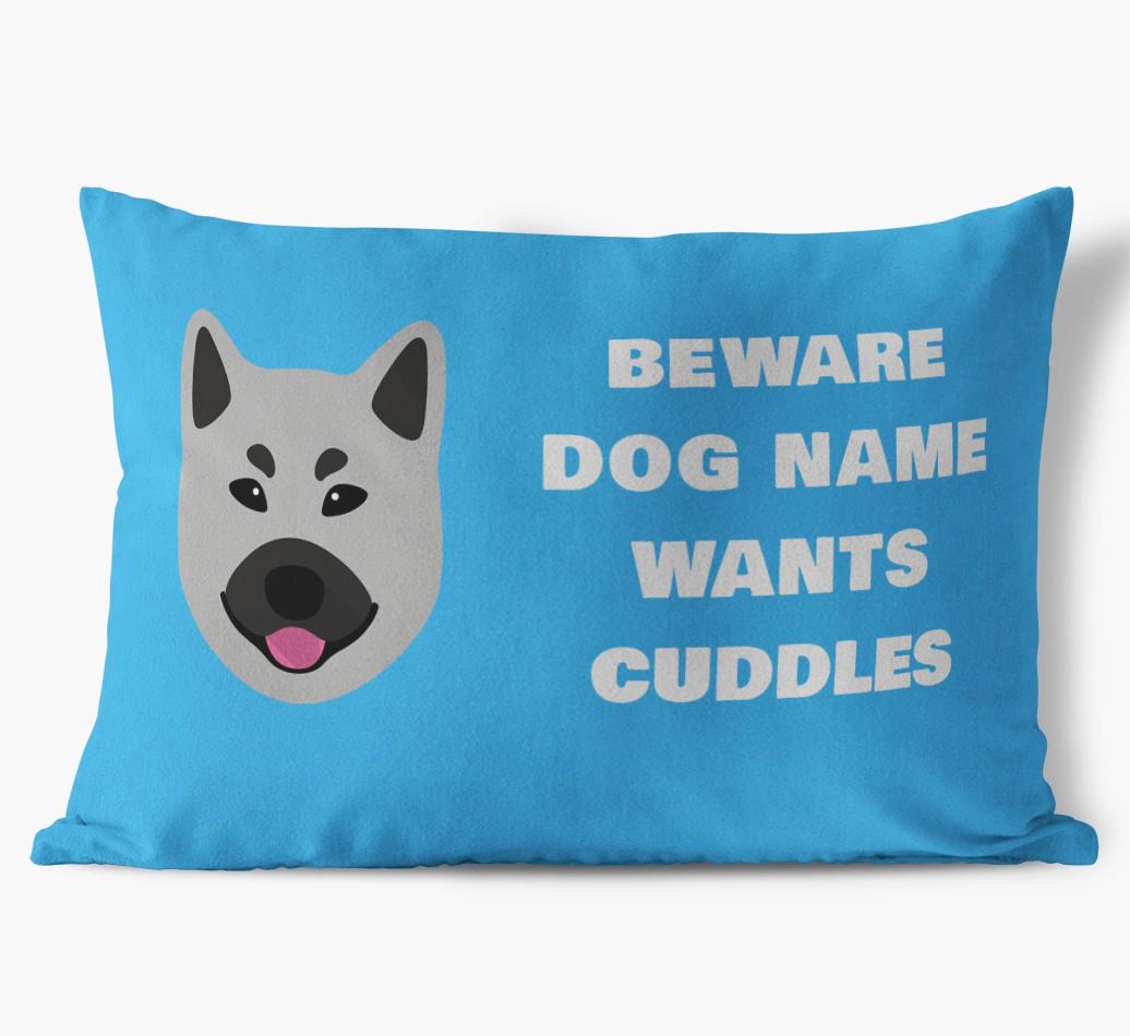 Beware of Cuddles: Personalized {breedFullName} Soft Touch Pillow