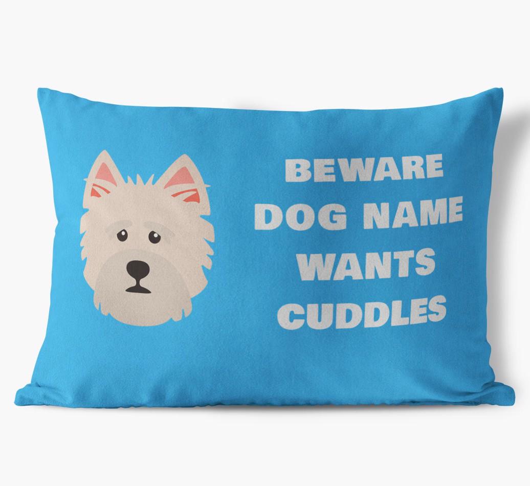 Beware of Cuddles: Personalized {breedFullName} Soft Touch Pillow