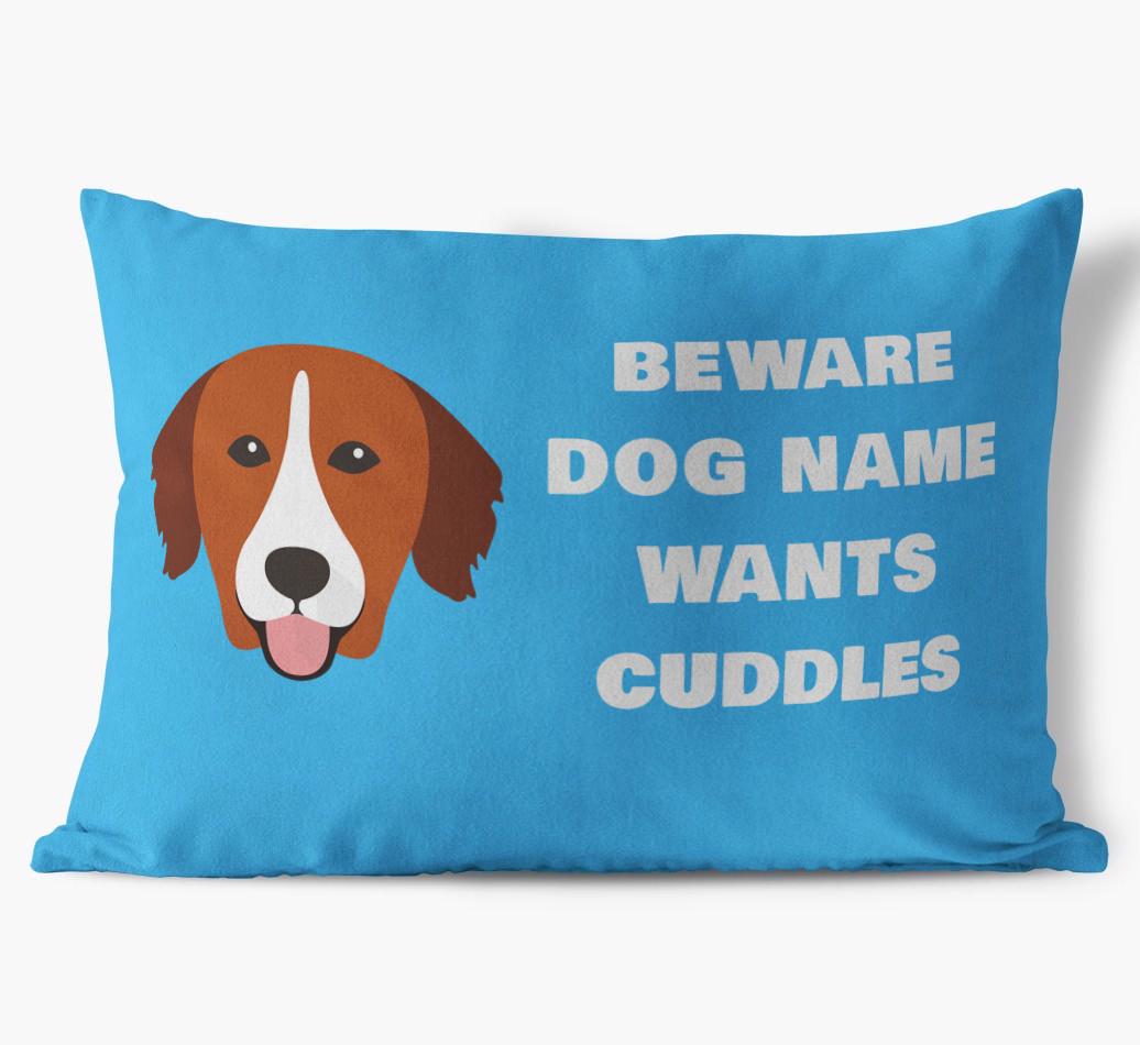 Beware of Cuddles: Personalized {breedFullName} Soft Touch Pillow