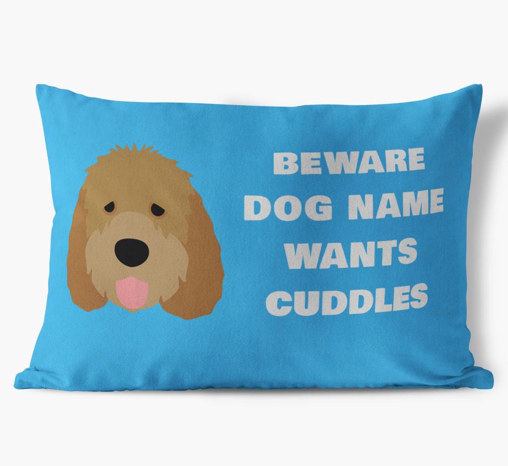 Beware of Cuddles: Personalized {breedFullName} Soft Touch Pillow