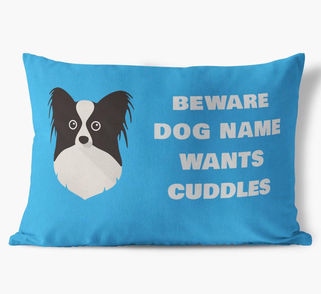 Beware of Cuddles: Personalized {breedFullName} Soft Touch Pillow