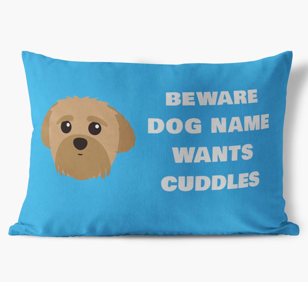 Beware of Cuddles: Personalized {breedFullName} Soft Touch Pillow