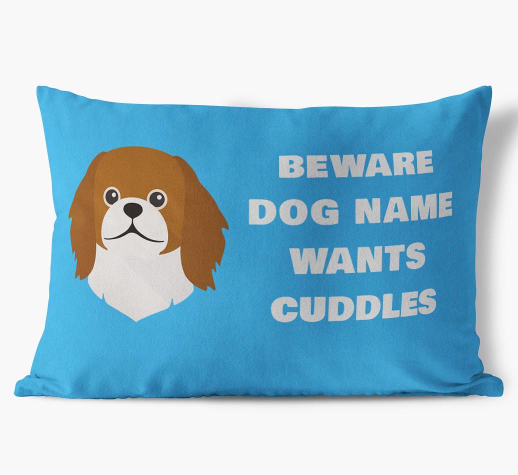 Beware of Cuddles: Personalized {breedFullName} Soft Touch Pillow