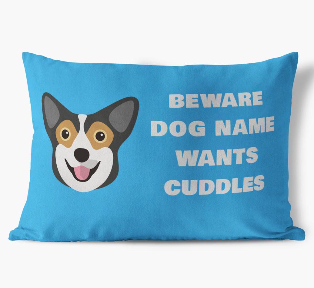 Beware of Cuddles: Personalized {breedFullName} Soft Touch Pillow