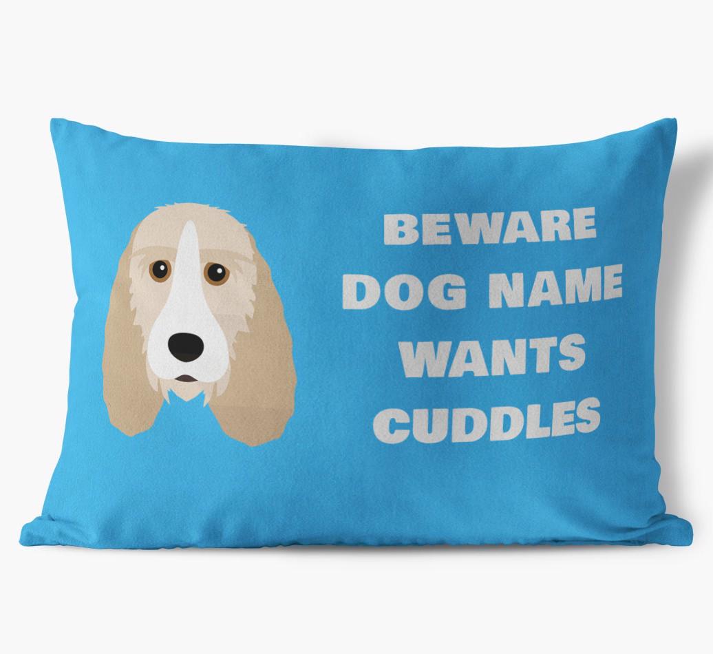 Beware of Cuddles: Personalized {breedFullName} Soft Touch Pillow