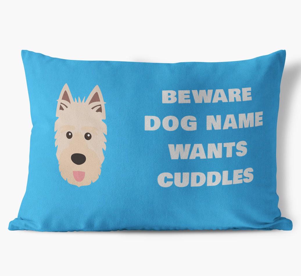 Beware of Cuddles: Personalized {breedFullName} Soft Touch Pillow