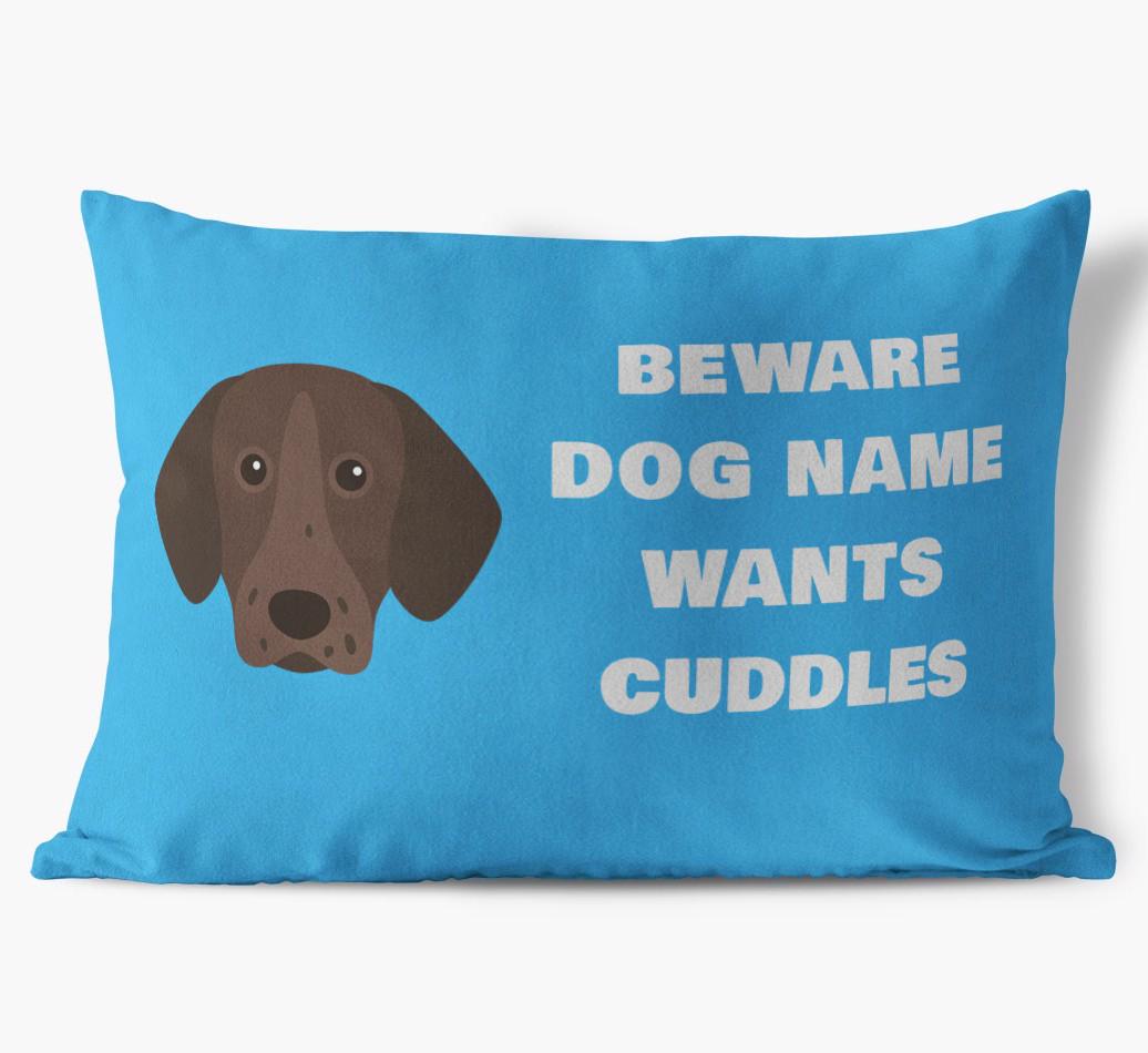 Beware of Cuddles: Personalized {breedFullName} Soft Touch Pillow
