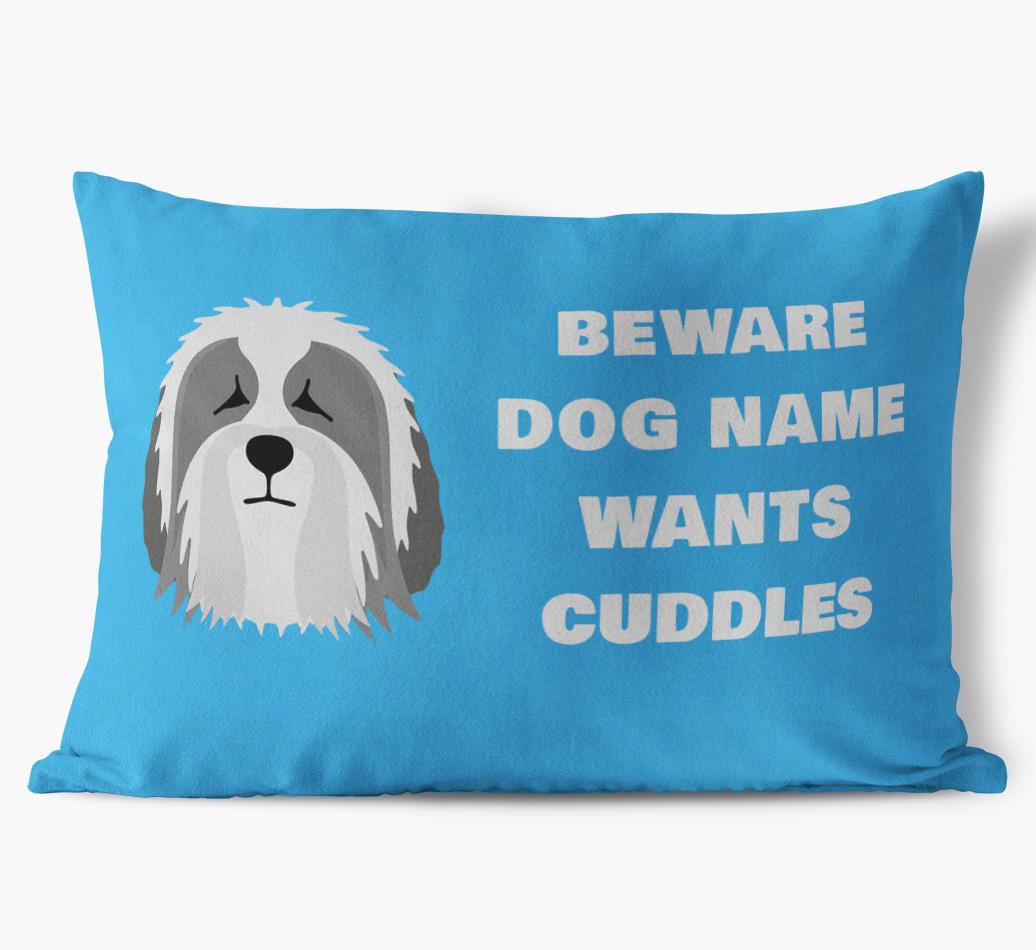 Beware of Cuddles: Personalized {breedFullName} Soft Touch Pillow