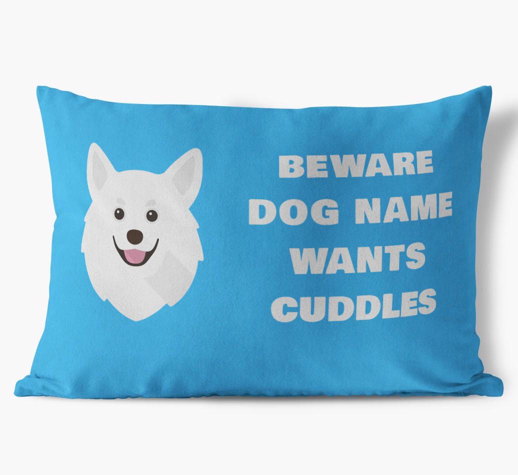 Beware of Cuddles: Personalized {breedFullName} Soft Touch Pillow