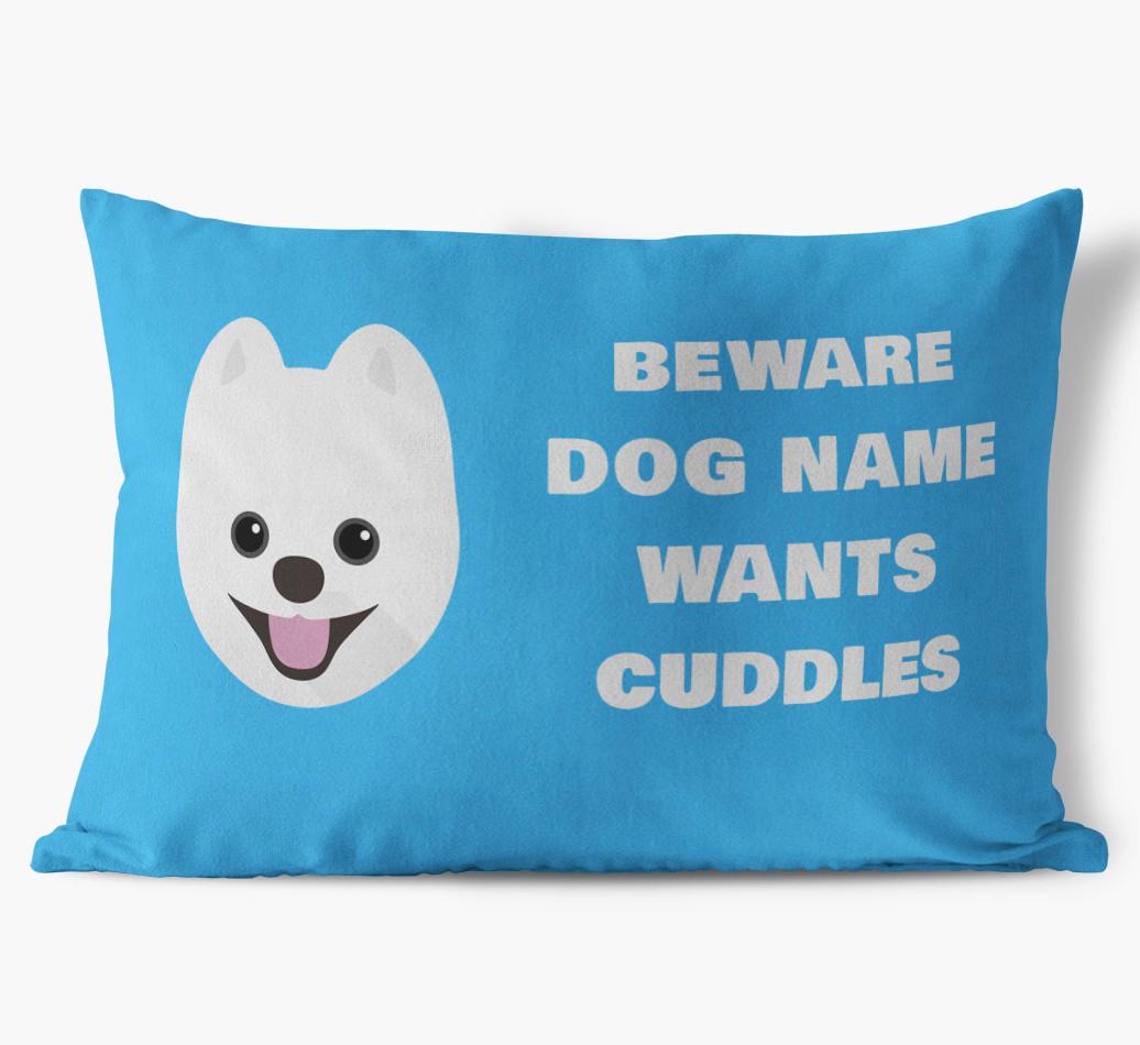 Beware of Cuddles: Personalized {breedFullName} Soft Touch Pillow