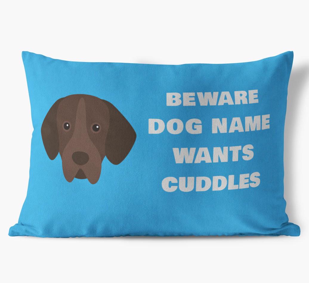 Beware of Cuddles: Personalized {breedFullName} Soft Touch Pillow