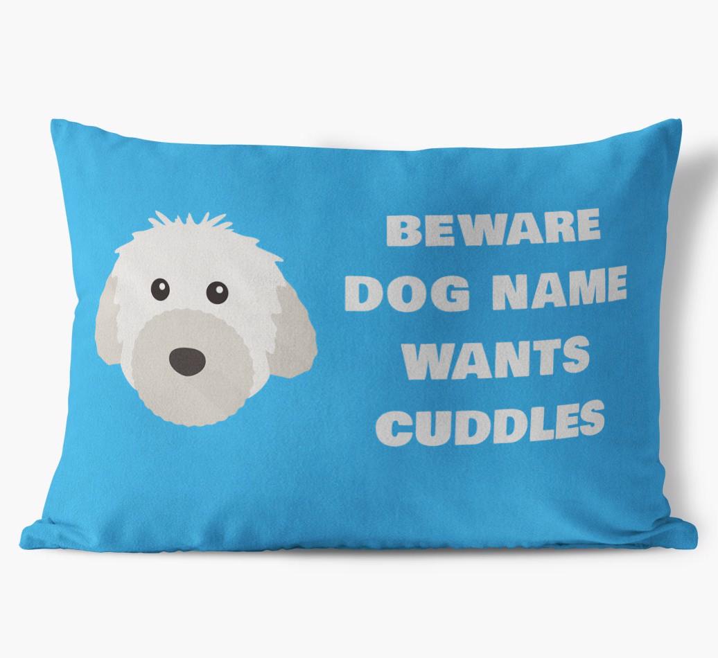 Beware of Cuddles: Personalized {breedFullName} Soft Touch Pillow
