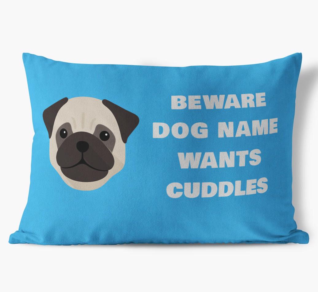Beware of Cuddles: Personalized {breedFullName} Soft Touch Pillow