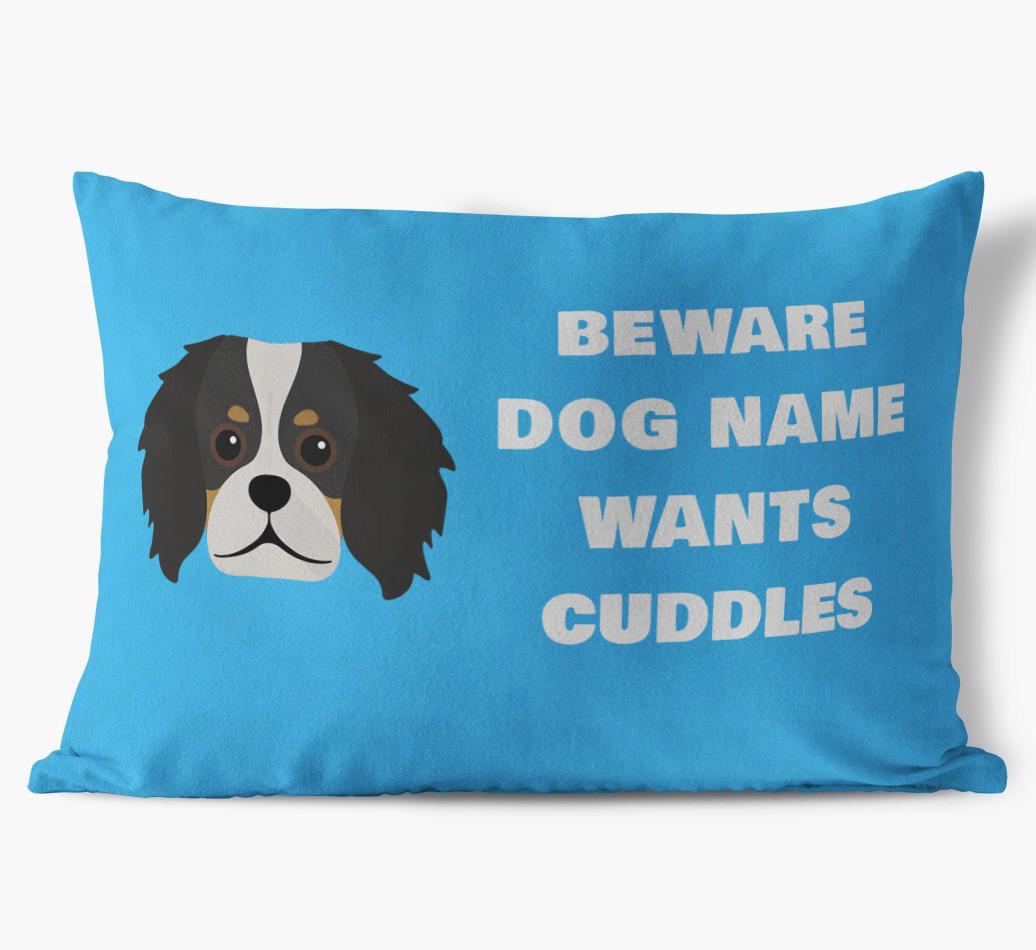 Beware of Cuddles: Personalized {breedFullName} Soft Touch Pillow