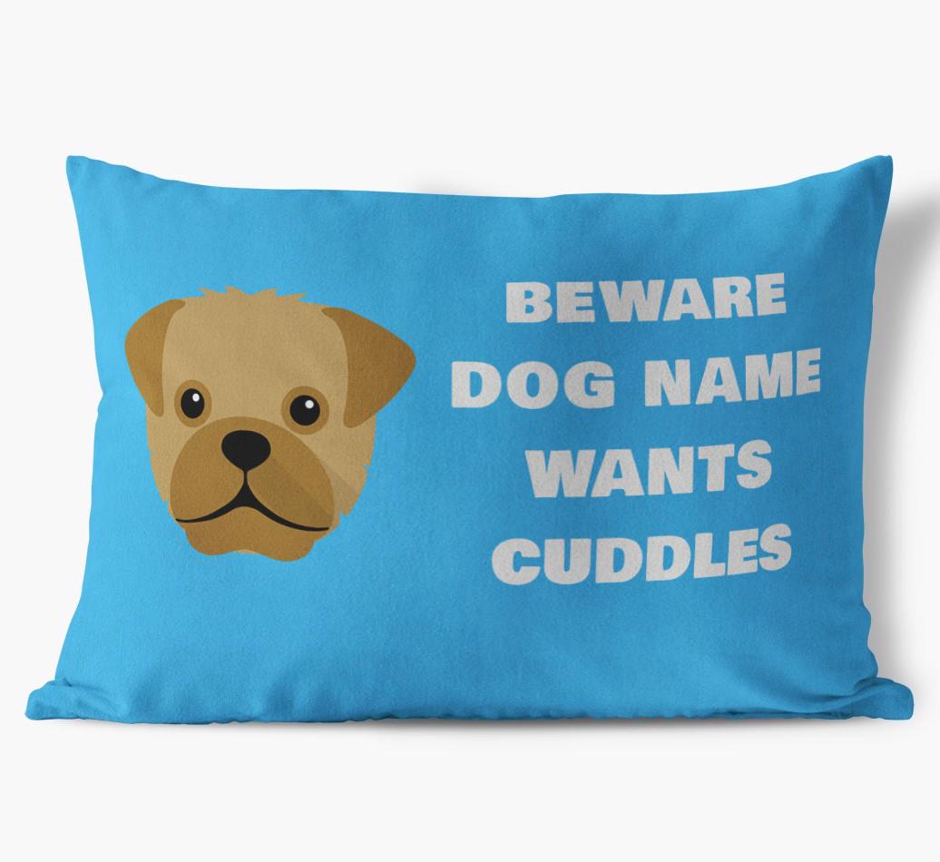 Beware of Cuddles: Personalized {breedFullName} Soft Touch Pillow