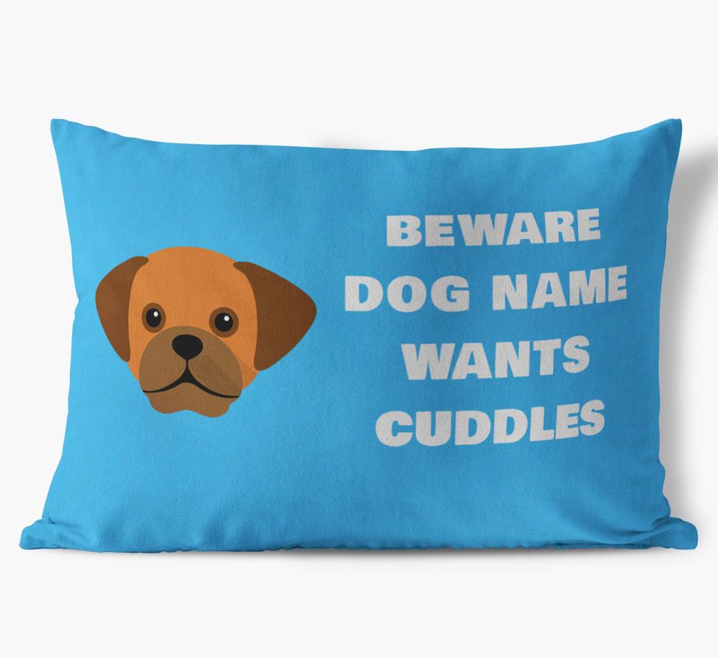 Beware of Cuddles: Personalized {breedFullName} Soft Touch Pillow