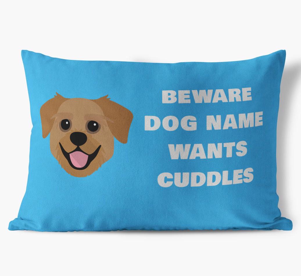 Beware of Cuddles: Personalized {breedFullName} Soft Touch Pillow