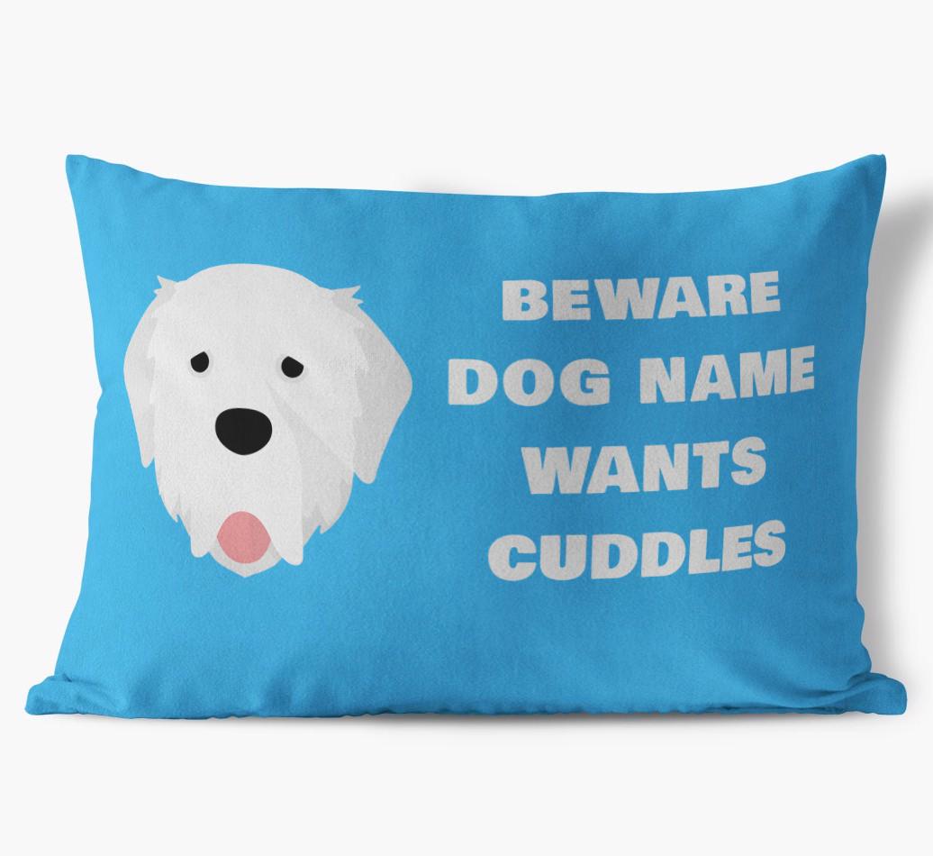 Beware of Cuddles: Personalized {breedFullName} Soft Touch Pillow