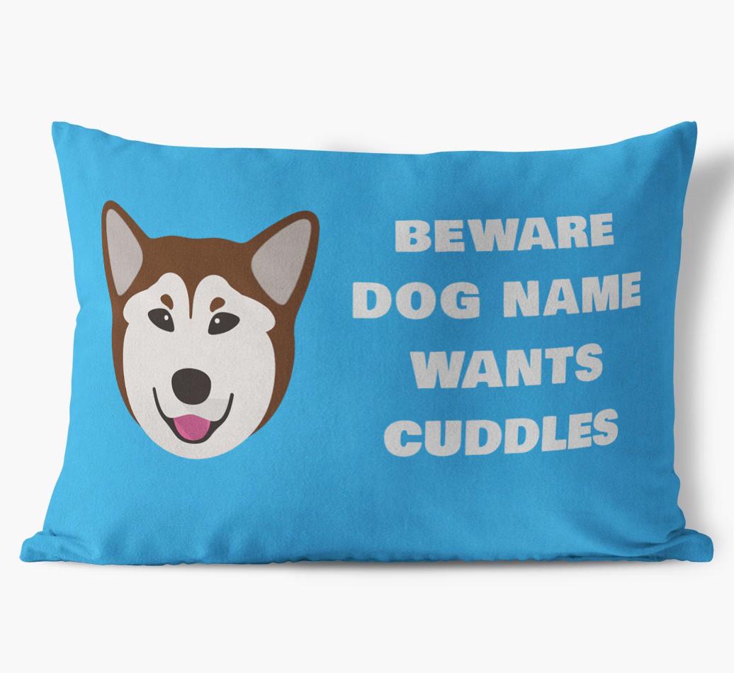 Beware of Cuddles: Personalized {breedFullName} Soft Touch Pillow