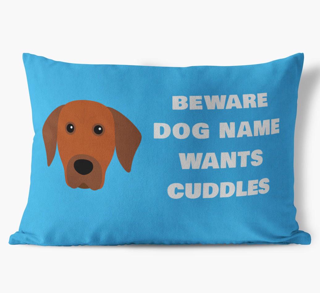 Beware of Cuddles: Personalized {breedFullName} Soft Touch Pillow