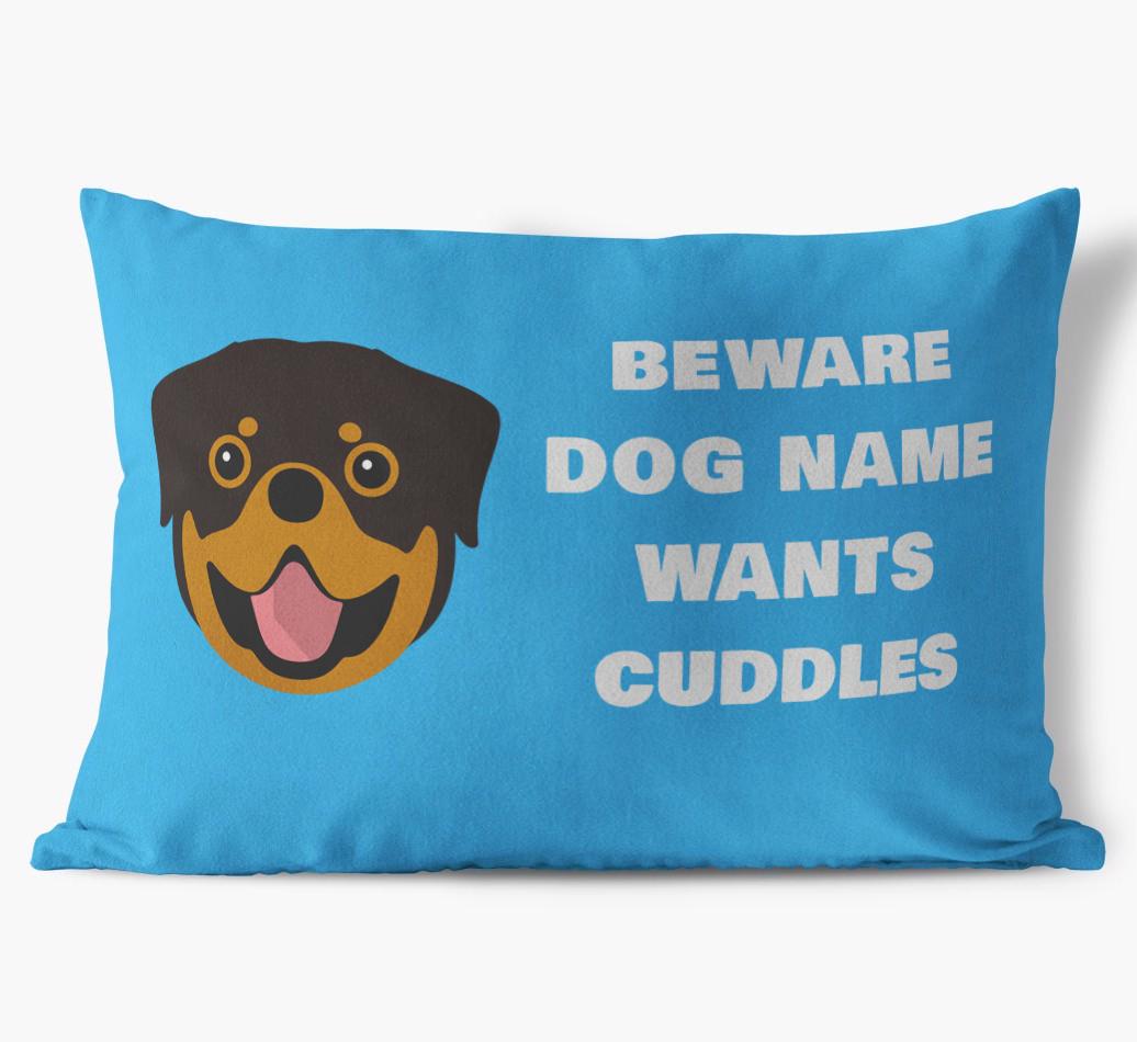 Beware of Cuddles: Personalized {breedFullName} Soft Touch Pillow