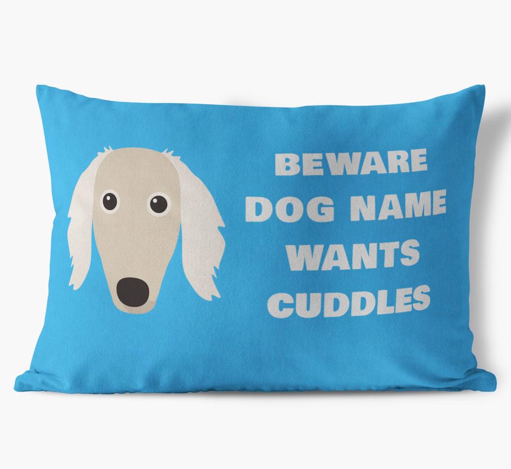 Beware of Cuddles: Personalized {breedFullName} Soft Touch Pillow