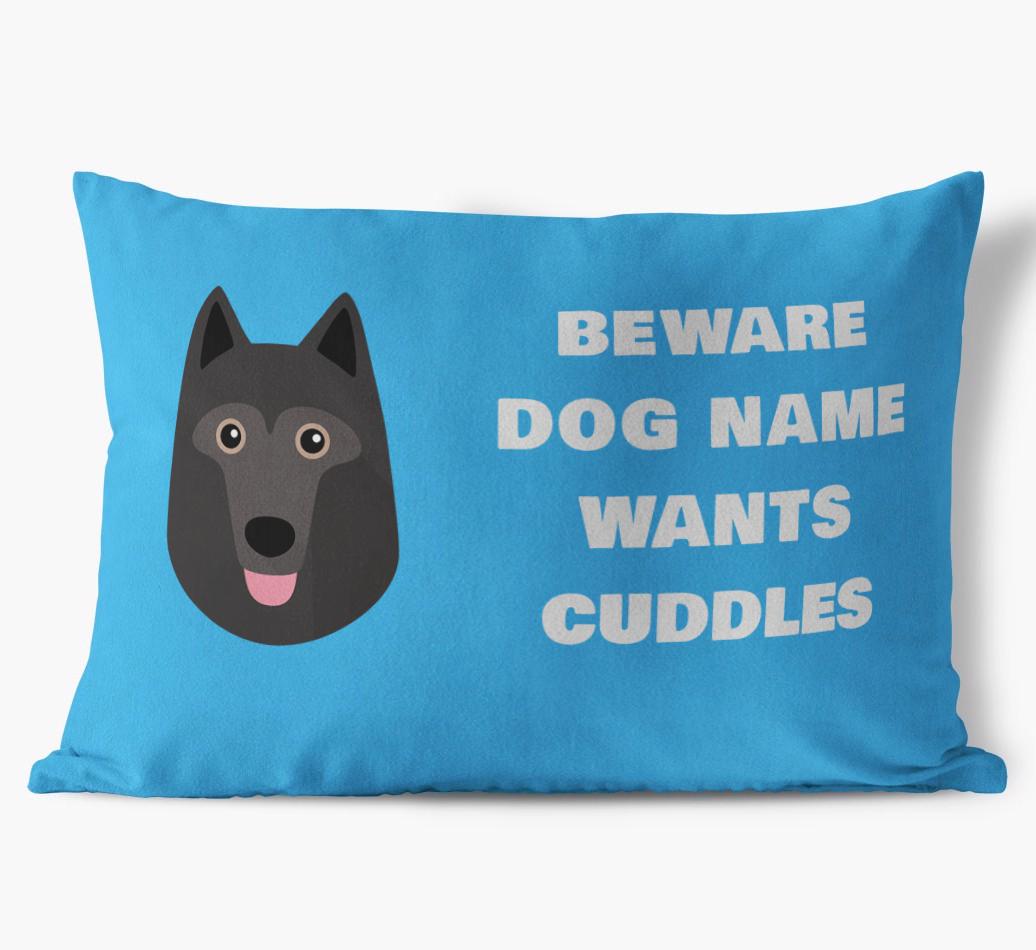 Beware of Cuddles: Personalized {breedFullName} Soft Touch Pillow