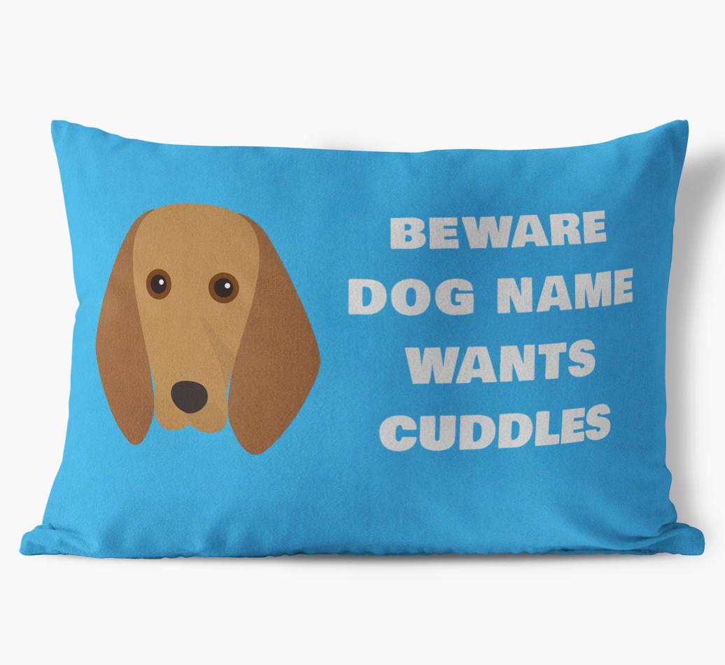 Beware of Cuddles: Personalized {breedFullName} Soft Touch Pillow