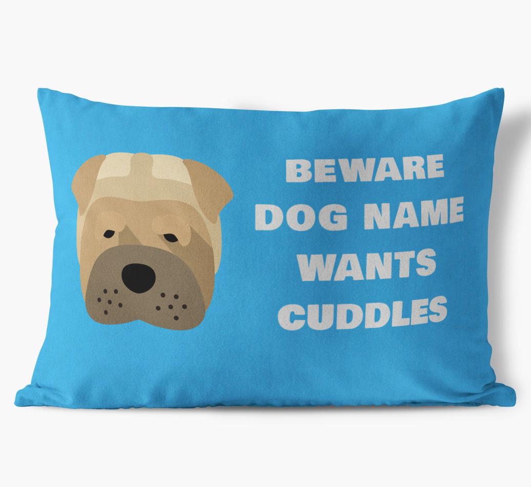 Beware of Cuddles: Personalized {breedFullName} Soft Touch Pillow