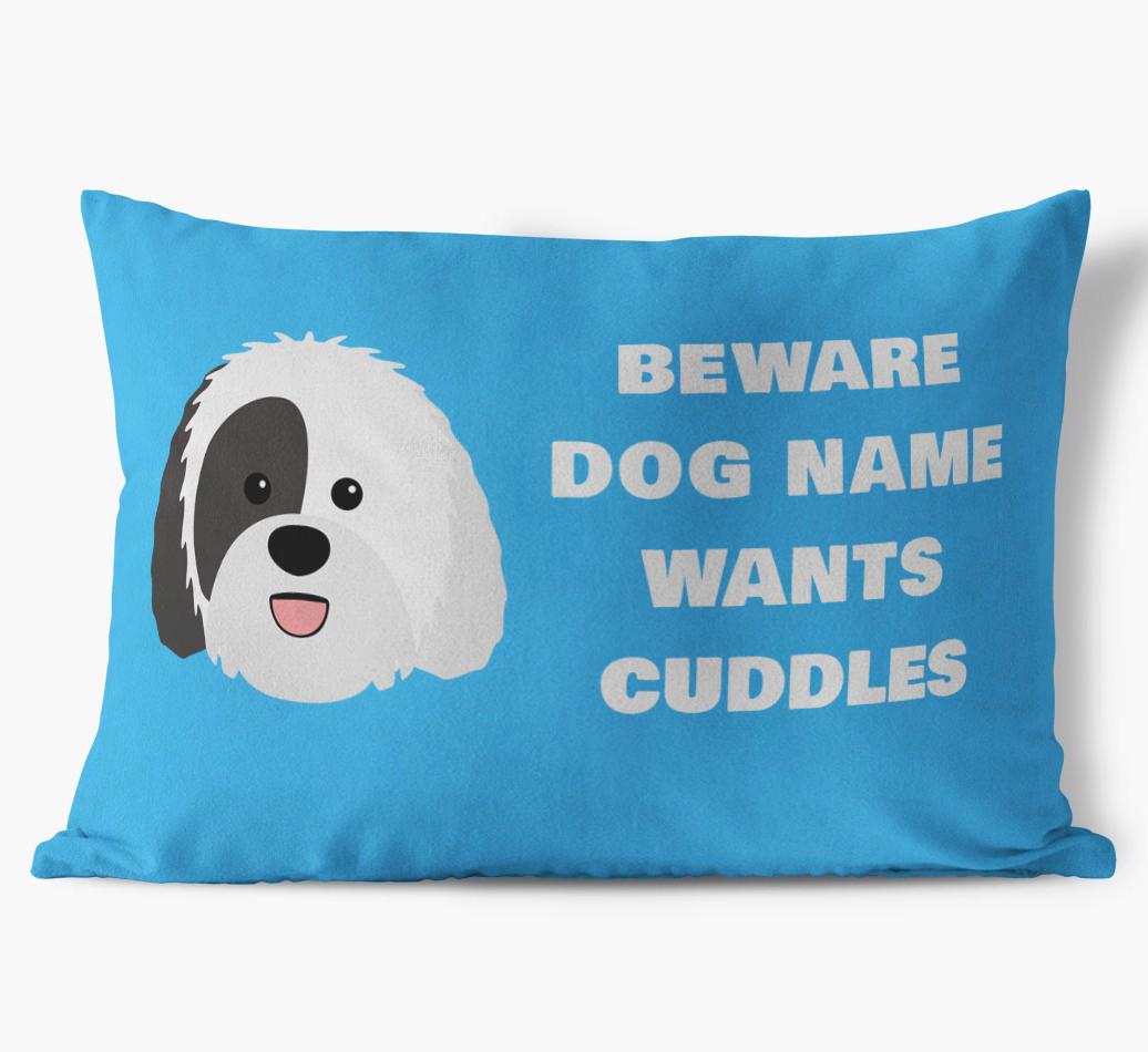Beware of Cuddles: Personalized {breedFullName} Soft Touch Pillow