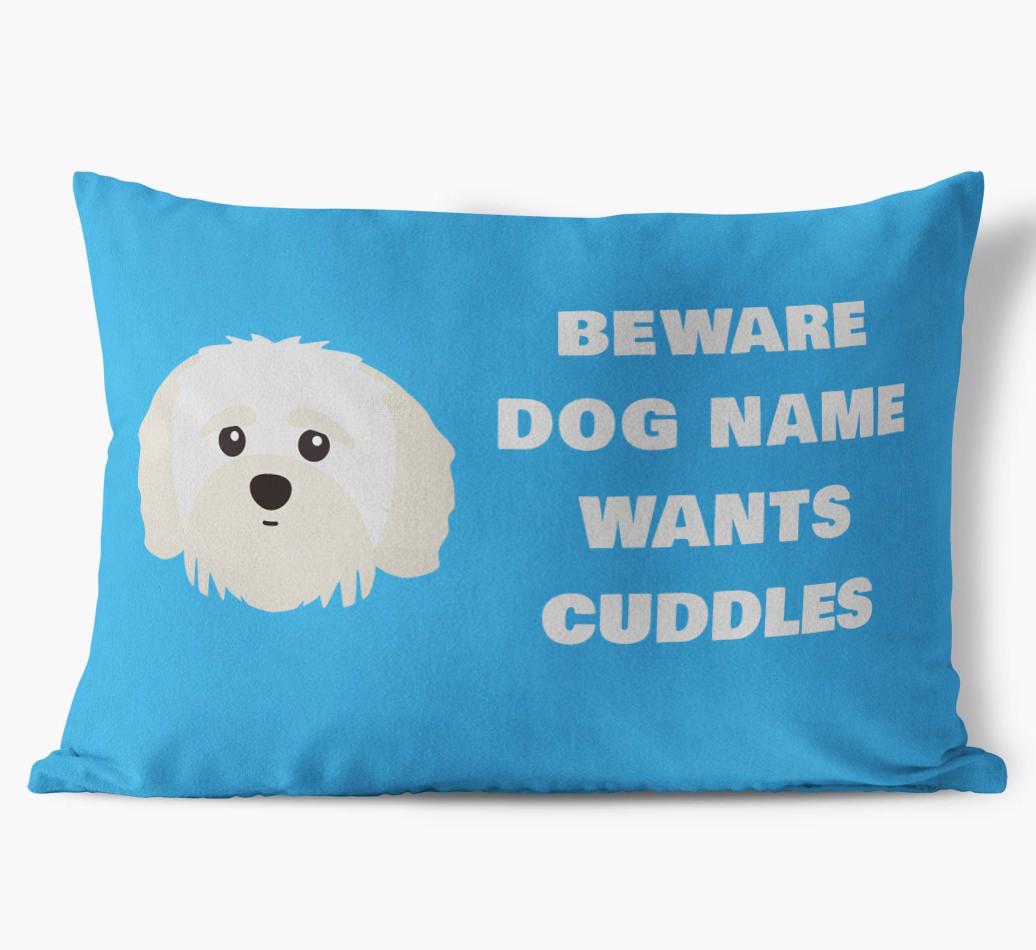 Beware of Cuddles: Personalized {breedFullName} Soft Touch Pillow