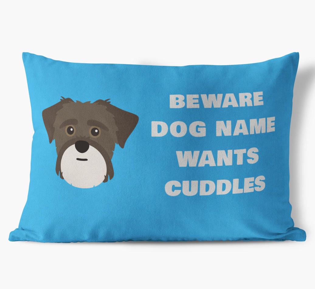 Beware of Cuddles: Personalized {breedFullName} Soft Touch Pillow