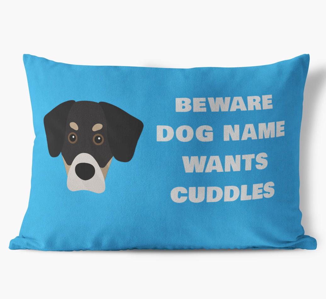 Beware of Cuddles: Personalized {breedFullName} Soft Touch Pillow