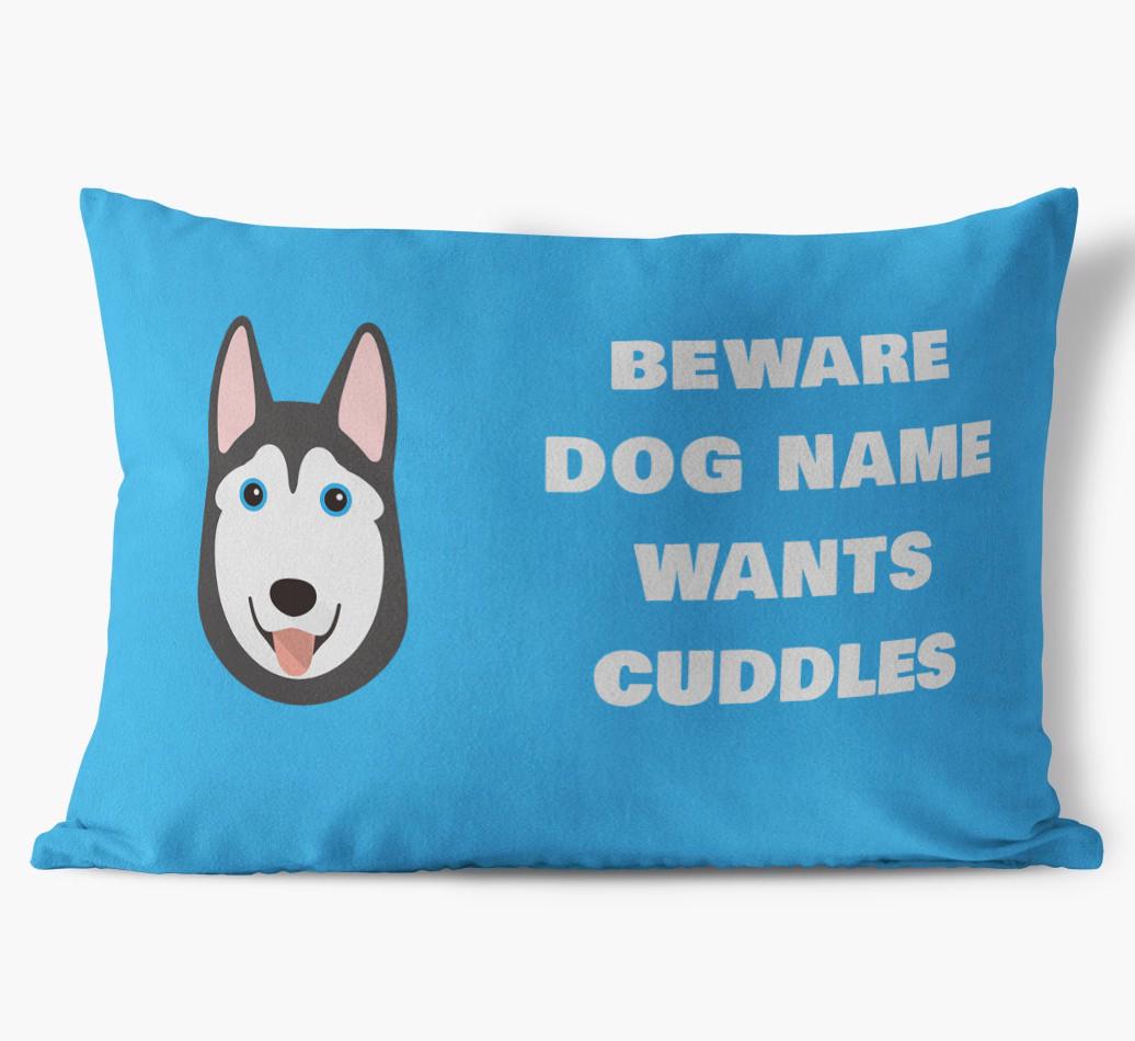 Beware of Cuddles: Personalized {breedFullName} Soft Touch Pillow