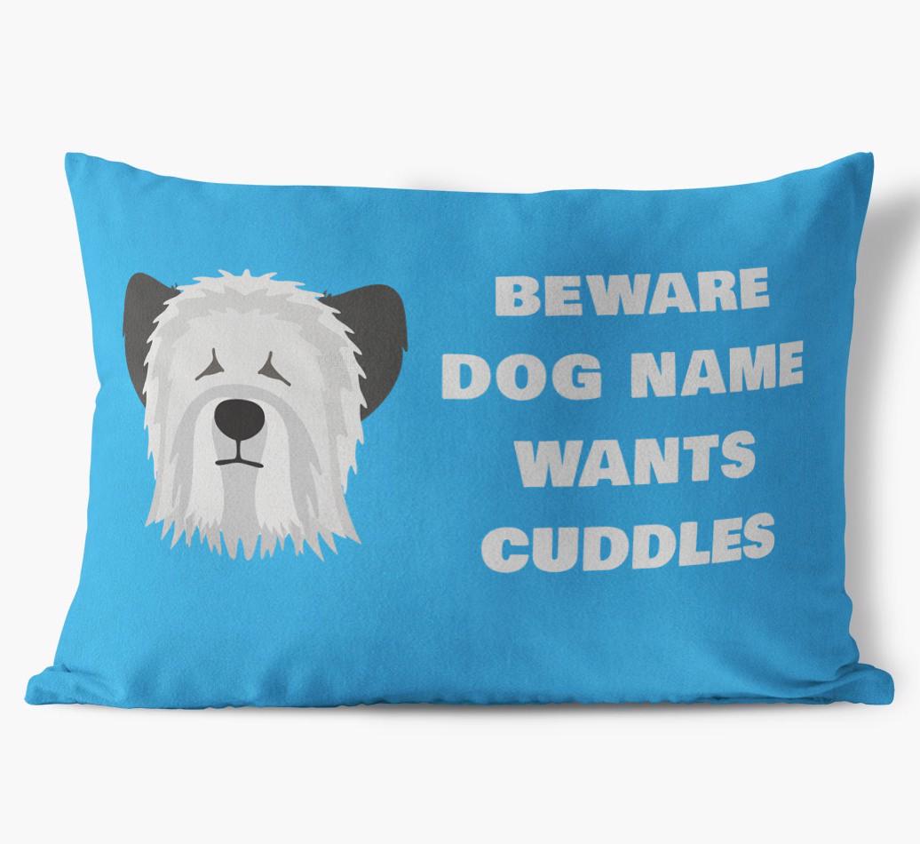 Beware of Cuddles: Personalized {breedFullName} Soft Touch Pillow