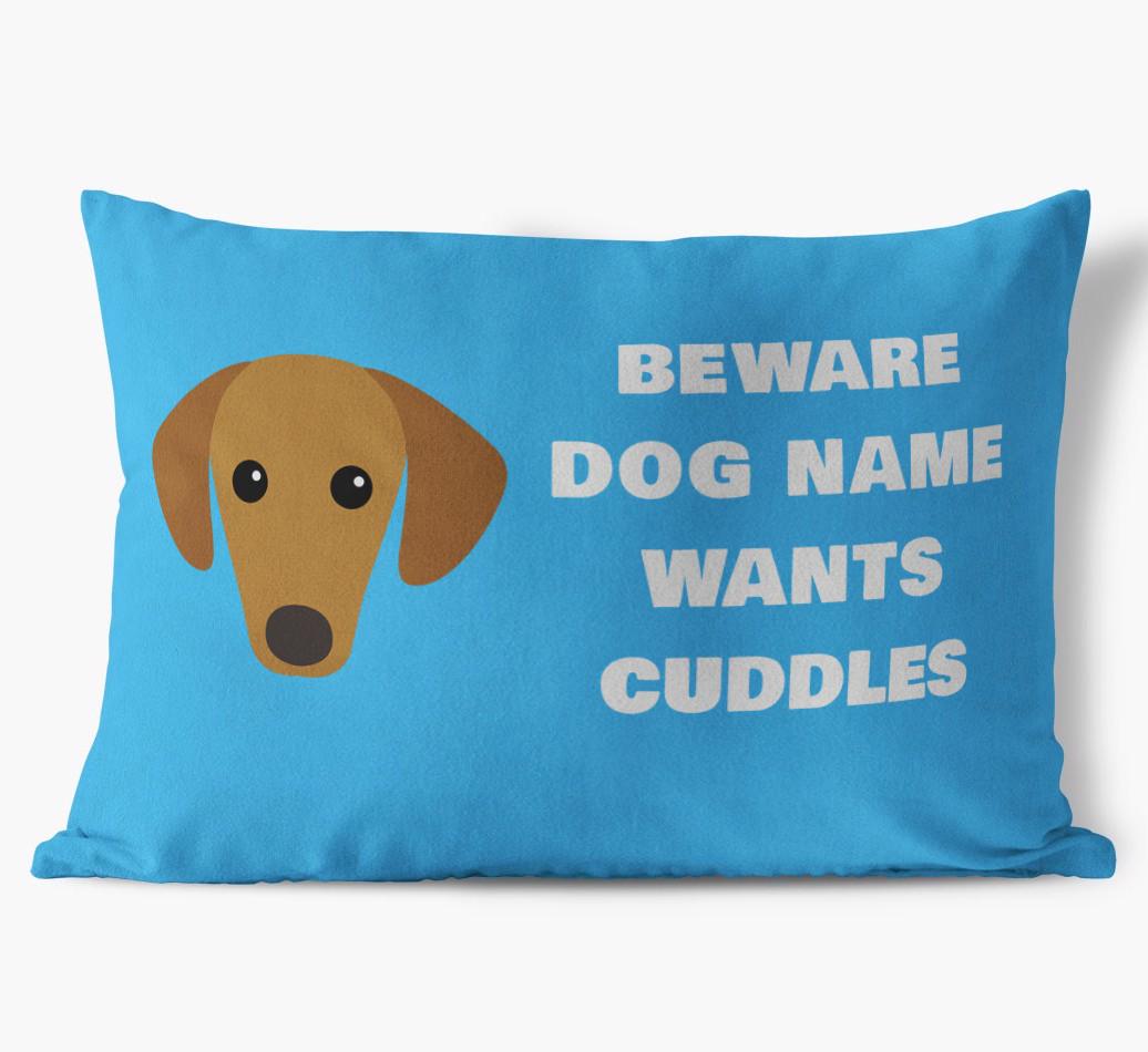Beware of Cuddles: Personalized {breedFullName} Soft Touch Pillow