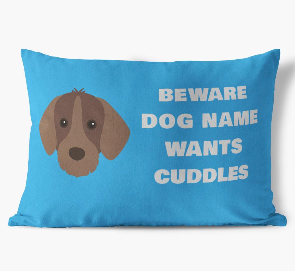 Beware of Cuddles: Personalized {breedFullName} Soft Touch Pillow