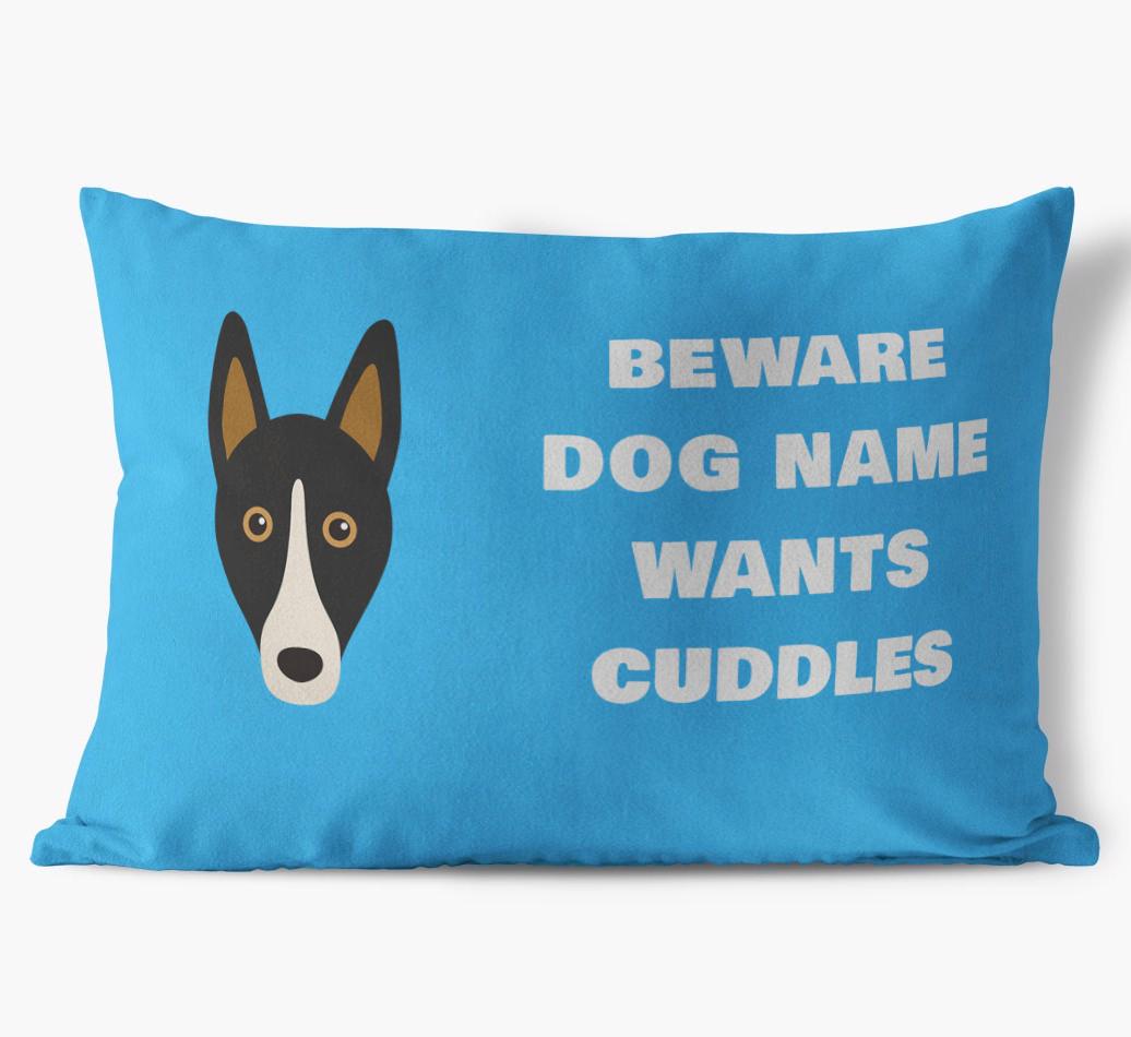 Beware of Cuddles: Personalized {breedFullName} Soft Touch Pillow