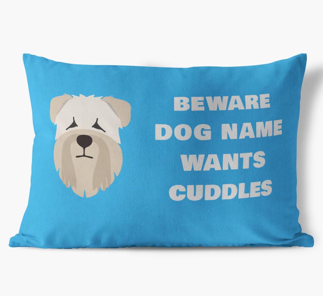 Beware of Cuddles: Personalized {breedFullName} Soft Touch Pillow