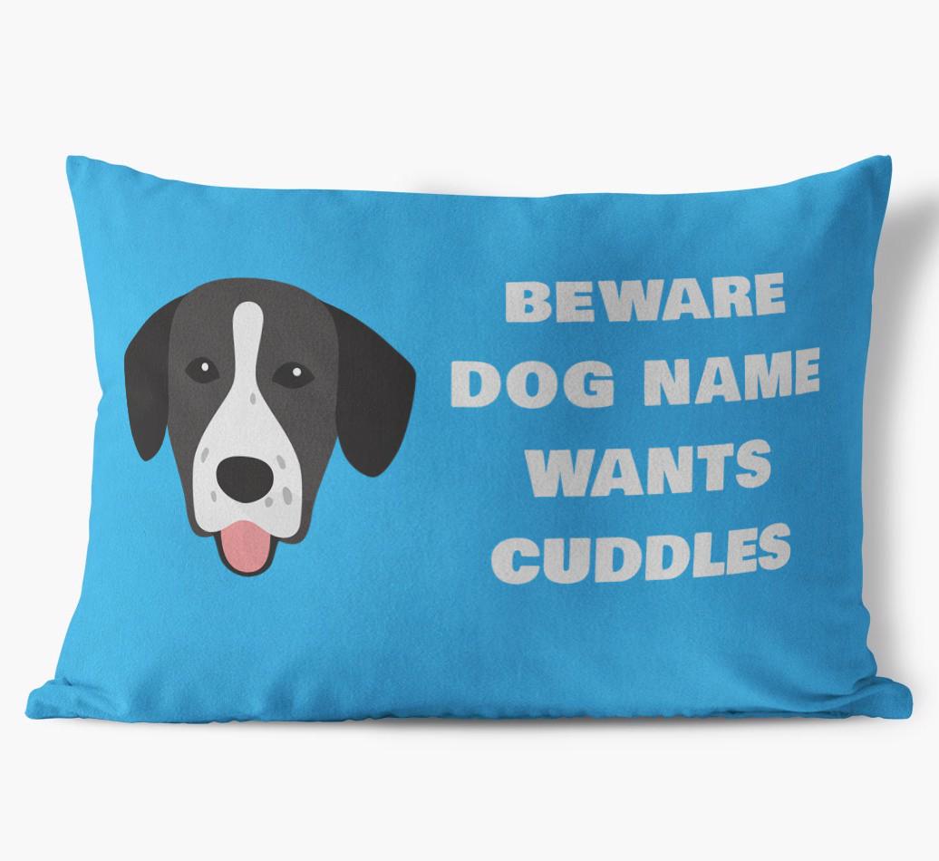 Beware of Cuddles: Personalized {breedFullName} Soft Touch Pillow
