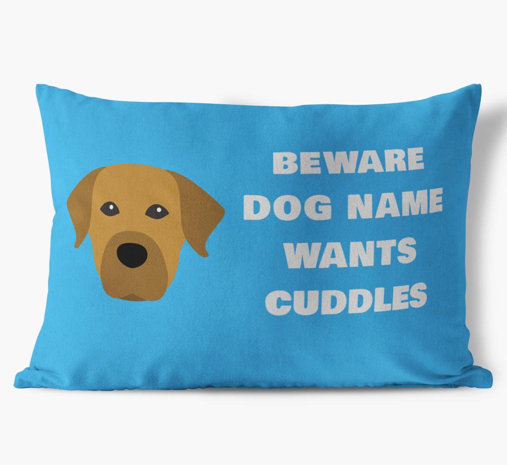 Beware of Cuddles: Personalized {breedFullName} Soft Touch Pillow