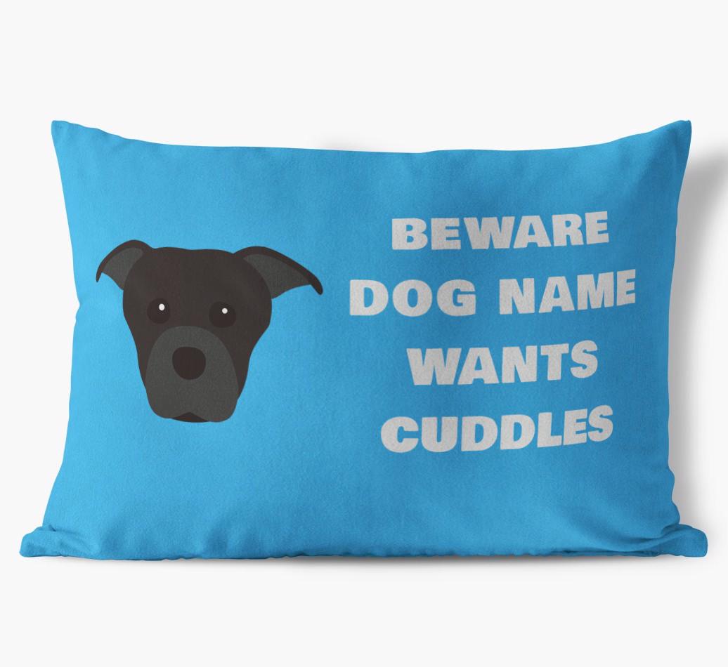 Beware of Cuddles: Personalized {breedFullName} Soft Touch Pillow
