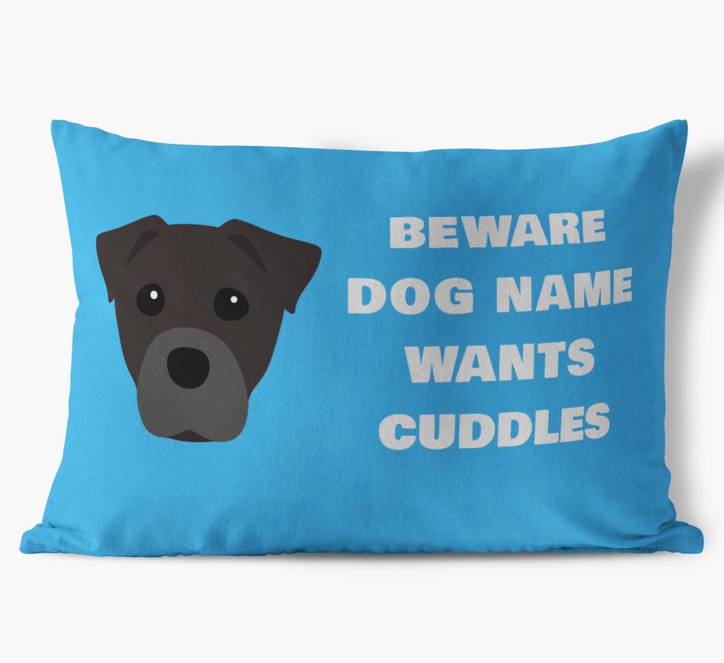 Beware of Cuddles: Personalized {breedFullName} Soft Touch Pillow