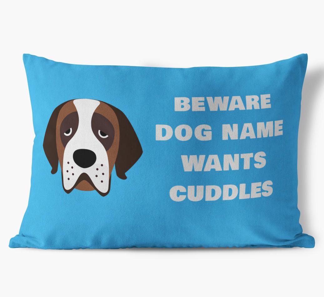 Beware of Cuddles: Personalized {breedFullName} Soft Touch Pillow