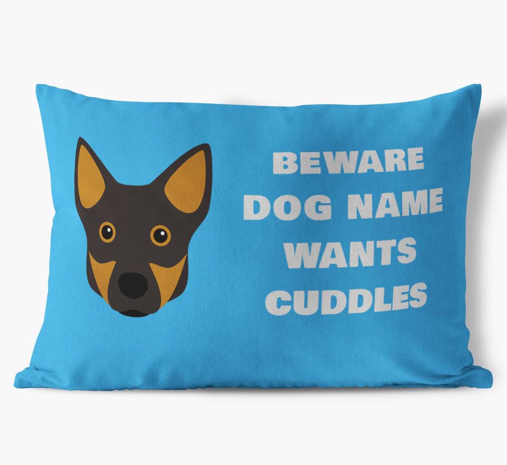 Beware of Cuddles: Personalized {breedFullName} Soft Touch Pillow