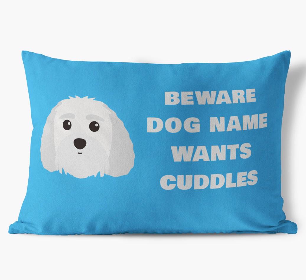 Beware of Cuddles: Personalized {breedFullName} Soft Touch Pillow