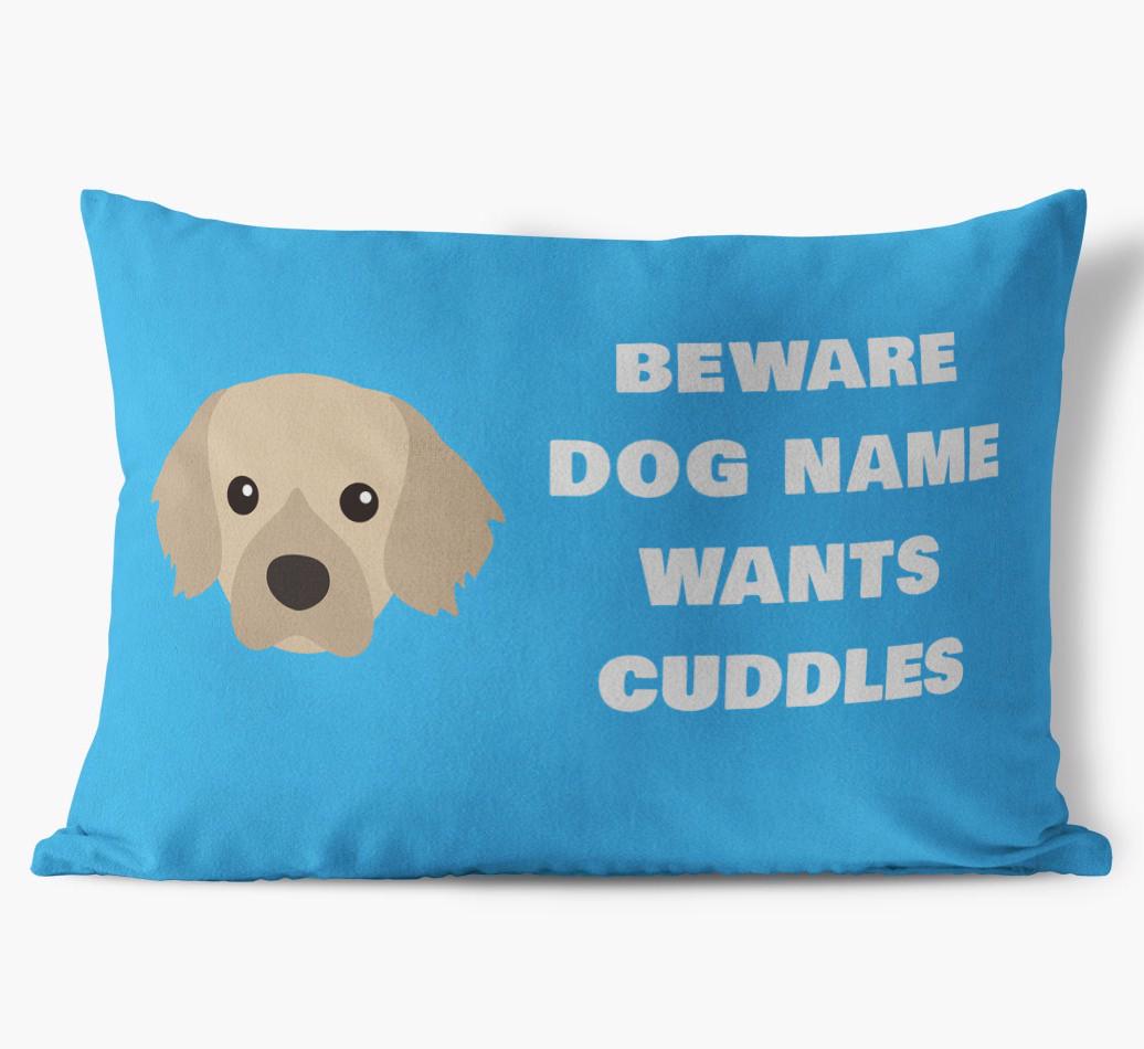 Beware of Cuddles: Personalized {breedFullName} Soft Touch Pillow