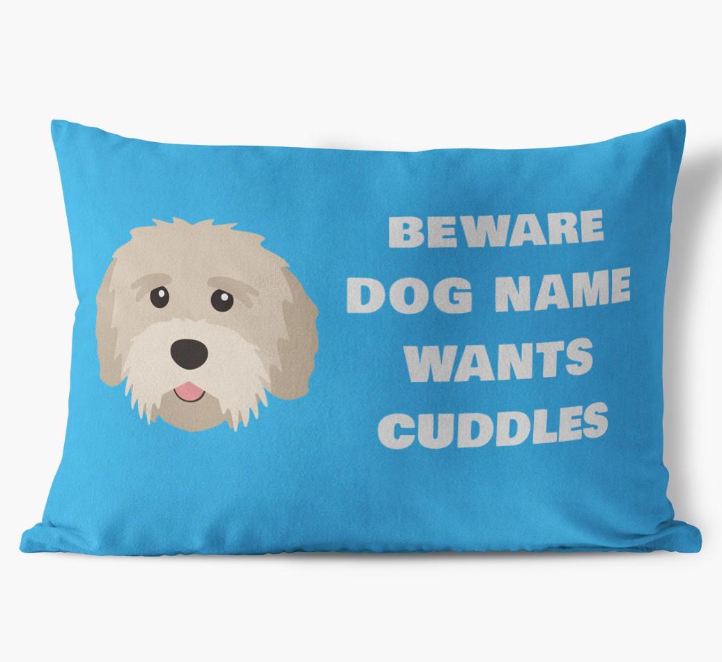 Beware of Cuddles: Personalized {breedFullName} Soft Touch Pillow